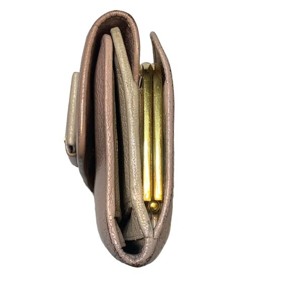 Miu Miu Madras Fiocco Tri-Fold Continental Wallet Purse Orchid Pink Cream Ribbon - Picture 8 of 12